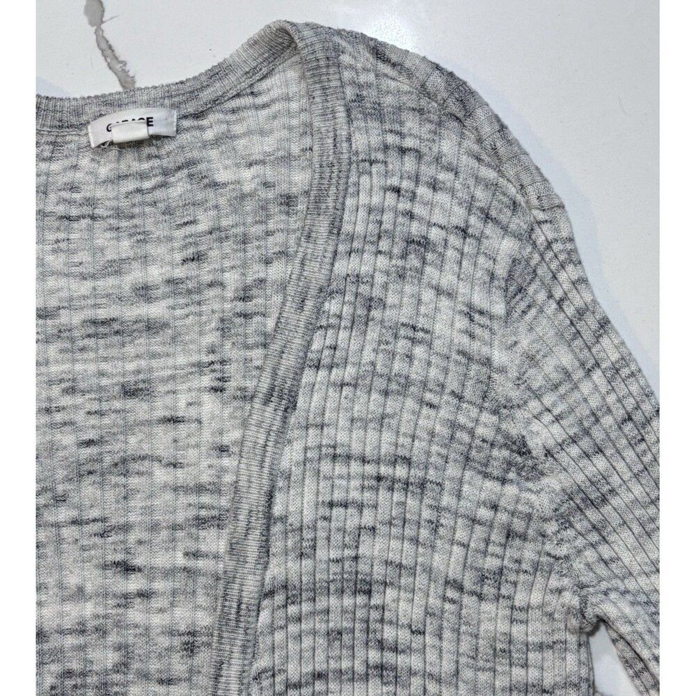Women’s Garage Grey Navy Heather Open-Front Long Gray Knit Cardigan Sweater L - Picture 4 of 16